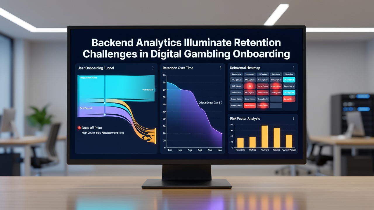 Graph illustrating retention rates and drop-off stages during digital gambling account creation