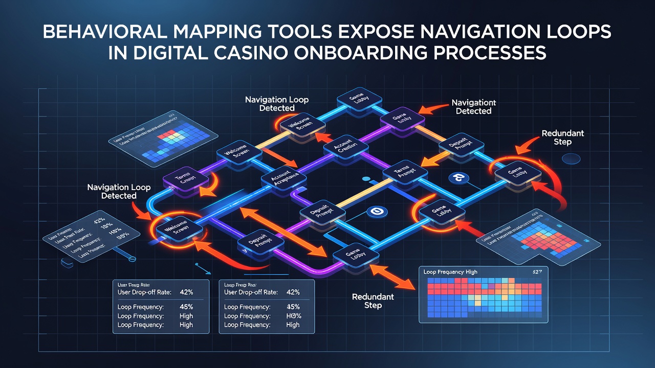 Analytics dashboard displaying loop detection in casino registration sequences with path flow diagrams