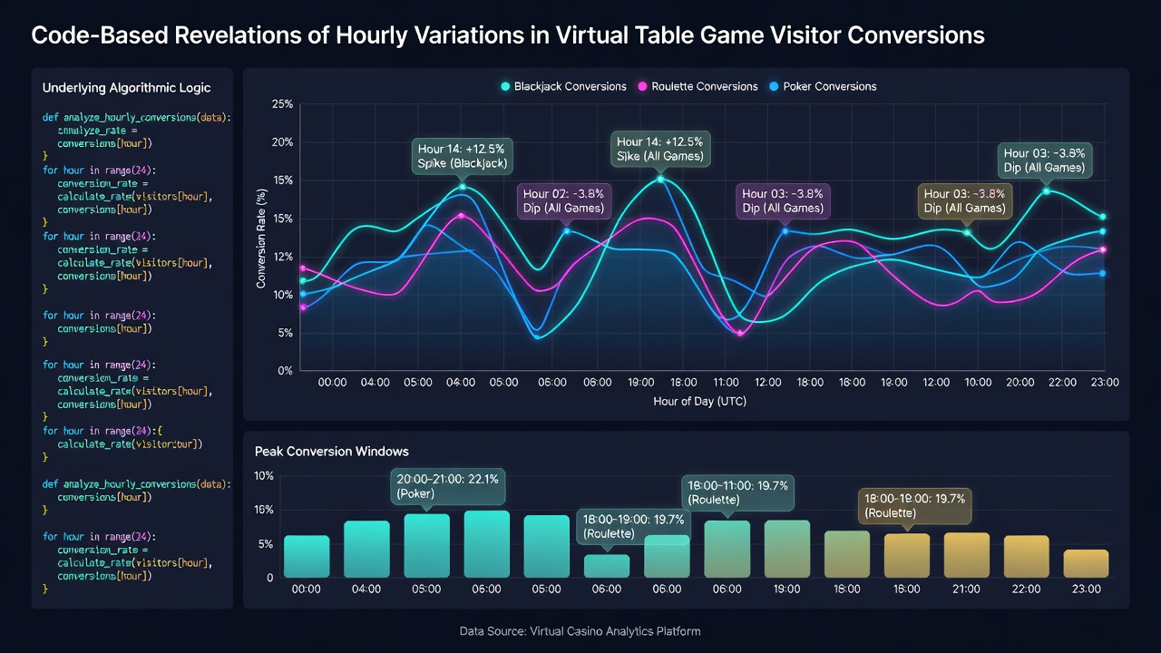 Line graph illustrating conversion rate fluctuations by hour for virtual table games