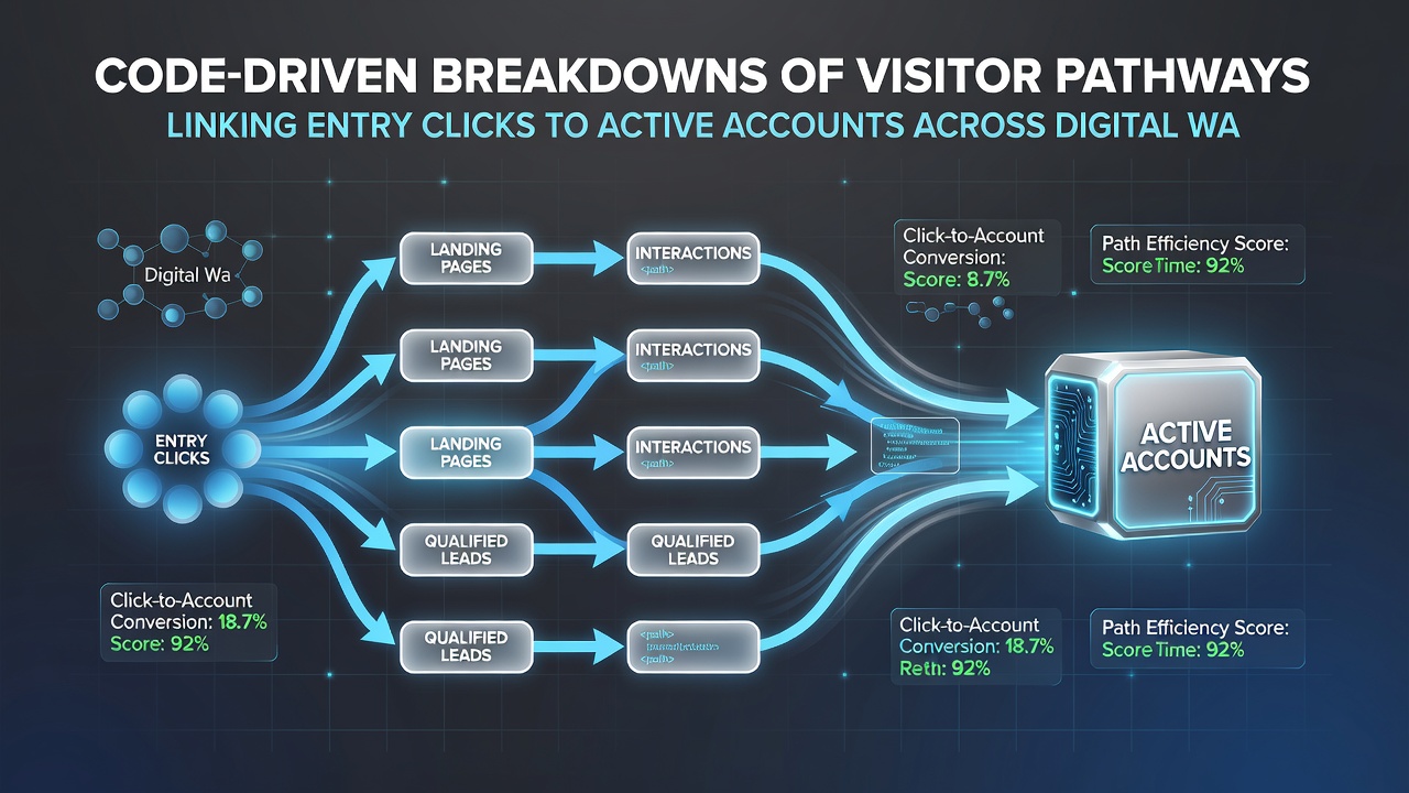 Code analysis dashboard showing visitor pathway breakdowns and conversion metrics in wagering networks
