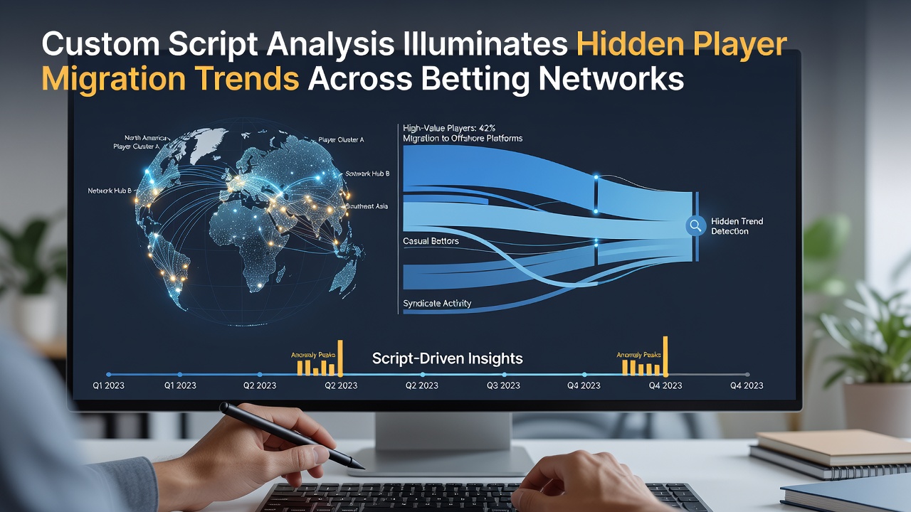 Visualization of migration flows detected by custom analysis scripts across multiple betting networks