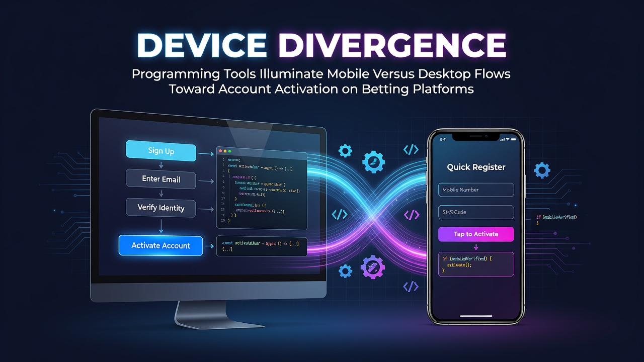 Comparison of mobile and desktop interfaces on betting platforms showing user navigation paths