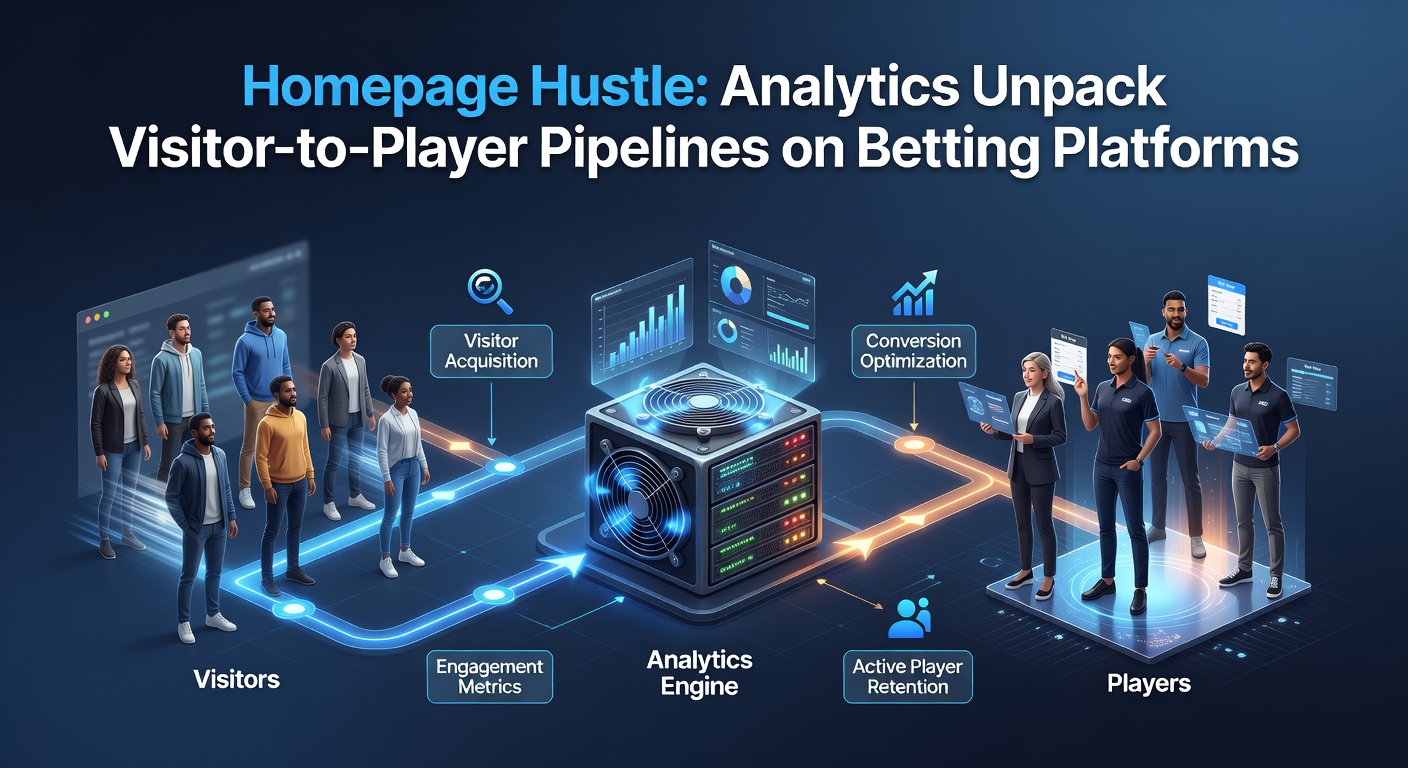 Digital dashboard displaying betting platform analytics with funnel charts showing visitor drop-offs from homepage to player registration