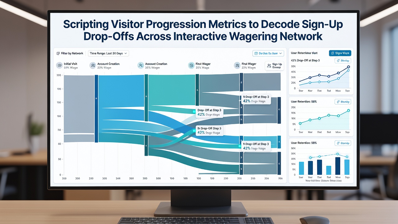 Script output logs displaying progression metrics and drop-off analysis for wagering site registrations