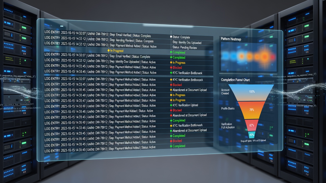 Detailed timeline graphs illustrating user progression through profile fields on digital betting accounts
