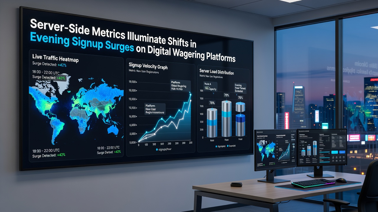Analytics dashboard showing hourly signup distribution across wagering platforms