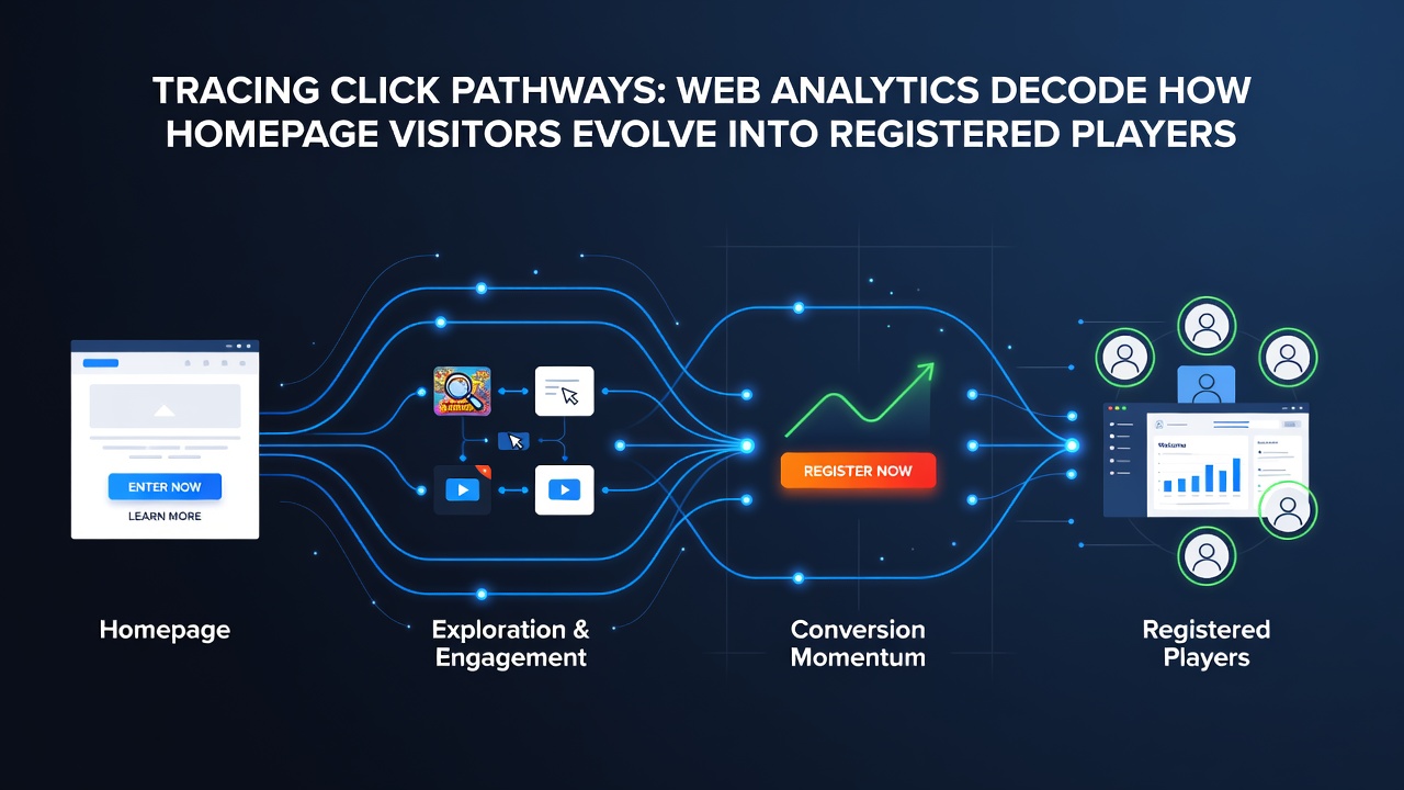Analytics visualization of user journey stages from landing page to account creation in digital betting environments