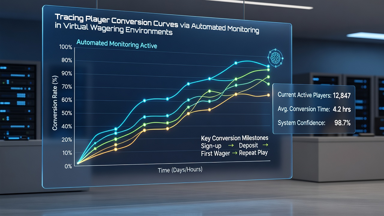 Detailed conversion funnel visualization highlights automated tracking points from landing page entry through deposit confirmation in virtual wagering systems