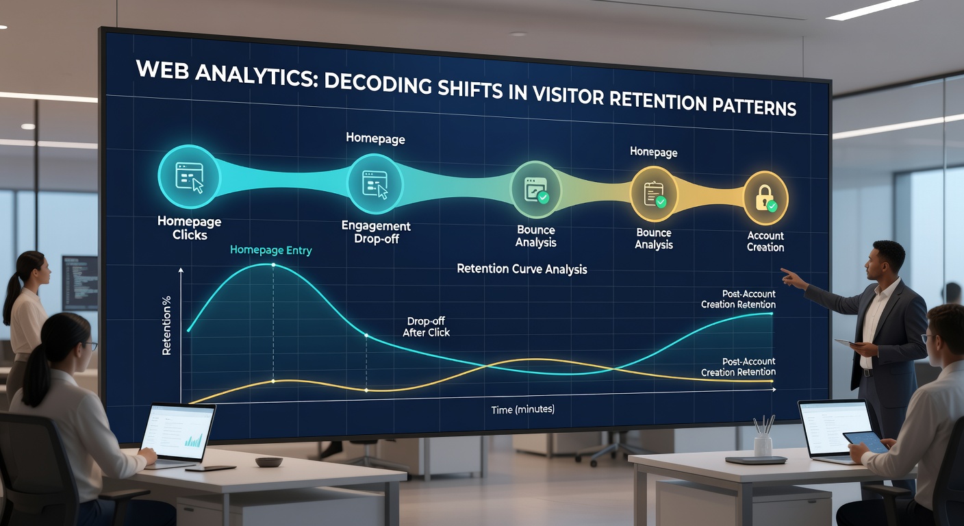 User journey visualization showing retention drops and recoveries between homepage and account creation steps